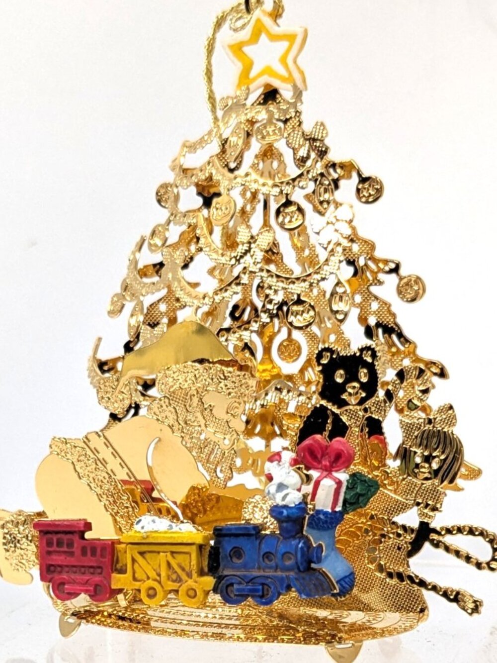 Danbury Mint Gold Ornament Tree painted train Night before Christmas 23K plate